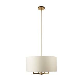 Emery 4-Light Matte Brass Pendant Light with Beige Fabric Shade | The Home Depot