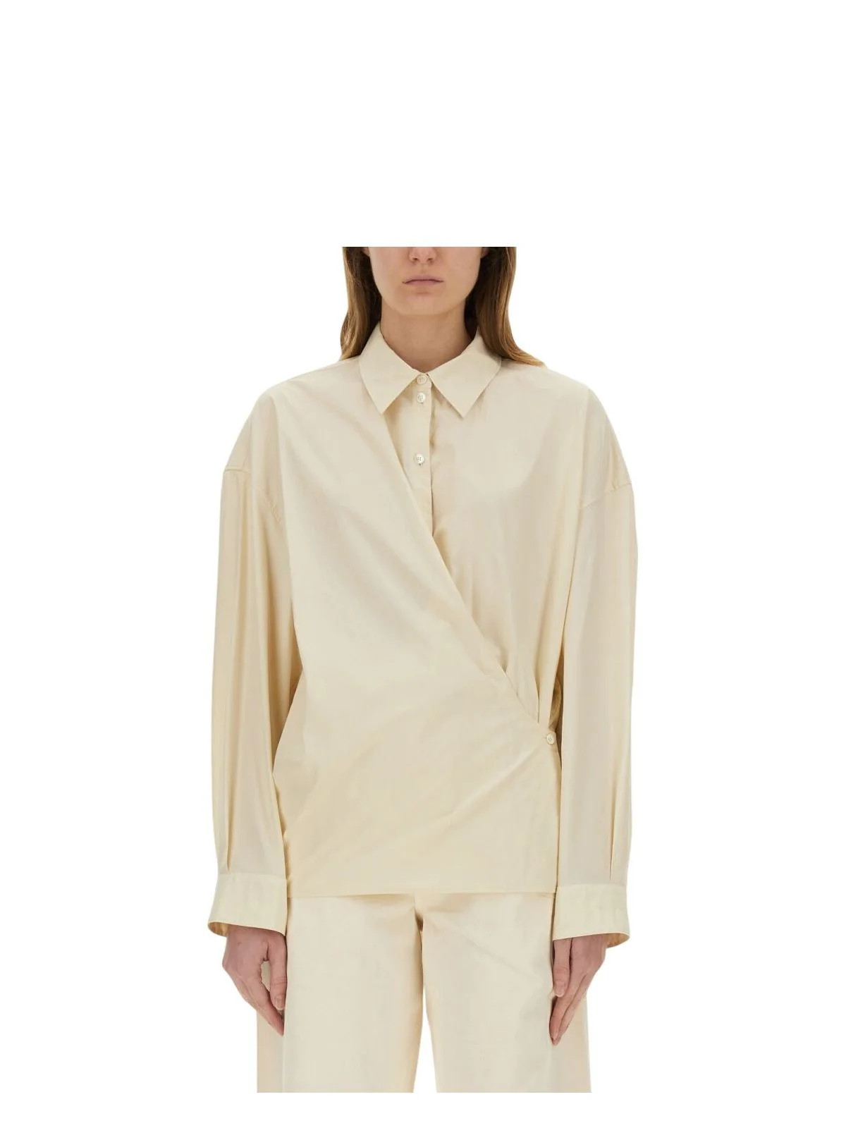 Lemaire Women's Straight Collar Twisted Shirt in Beige | Size 38 | SH1141 Color LF588YE507 | LOZURI