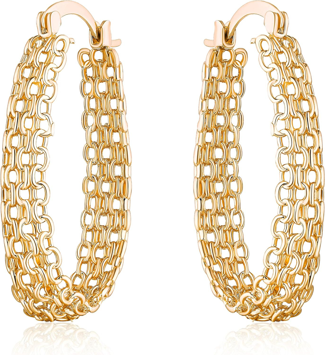 Gold Filigree Earrings for Women | Barzel 18K Gold Plated Link Mesh Braided Filigree Hoop Earring... | Amazon (US)