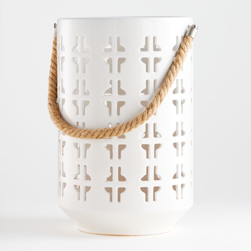 Calas White Ceramic Candle Lantern 14.75" + Reviews | Crate & Barrel | Crate & Barrel