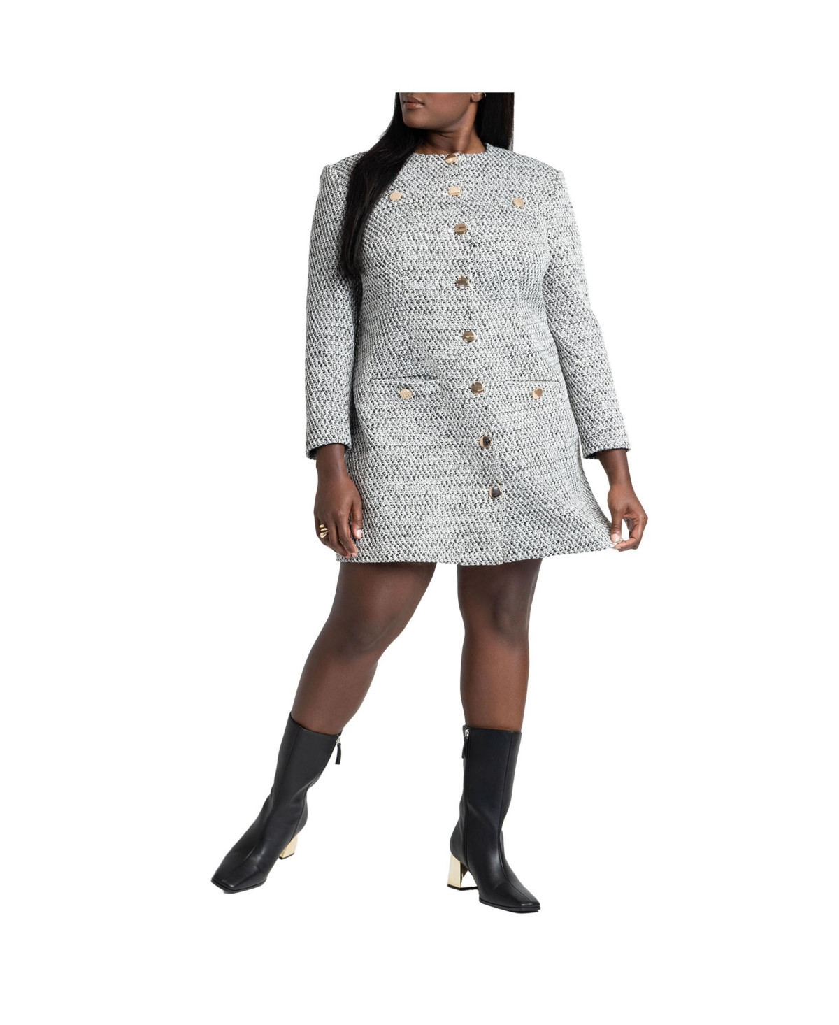 Eloquii Women's Plus Size Tweed Long Sleeve Mini Dress - Black white | Macy's