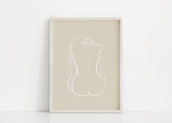 Nude Female Art. Beige Nude Figure Drawing. Female Nude Print. Woman Drawing. Minimal Line Illust... | Etsy (US)