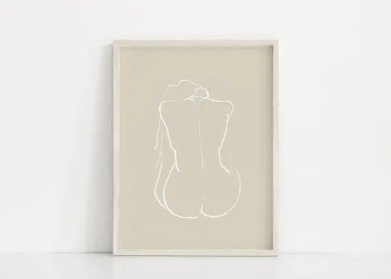 Nude Female Art. Beige Nude Figure Drawing. Female Nude Print. Woman Drawing. Minimal Line Illust... | Etsy (US)