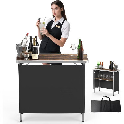 VINGLI Folding Portable Bar Table, Mobile Bar Table for Events, Party, Camping, Picnic, Tradeshow, Indoor with Black Skirt, Nature | Target