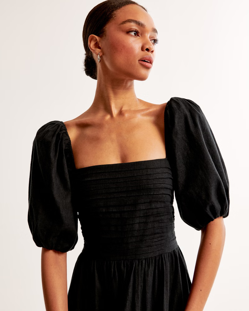 The A&F Emerson Linen-Blend Puff Sleeve Midi Dress | Abercrombie & Fitch (US)