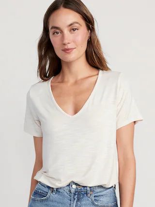 Luxe V-Neck Slub-Knit T-Shirt for Women | Old Navy (CA)