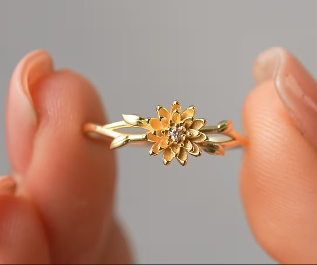 Birth Flower Gold Ring Statement Flower Rings Dainty Birth - Etsy | Etsy (US)