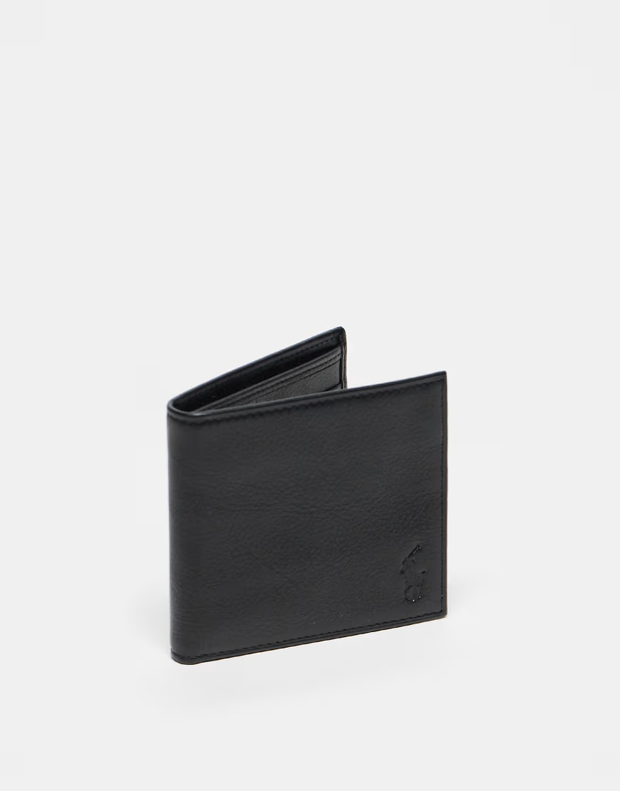 Polo Ralph Lauren embossed icon billfold pebble leather wallet in black | ASOS (Global)