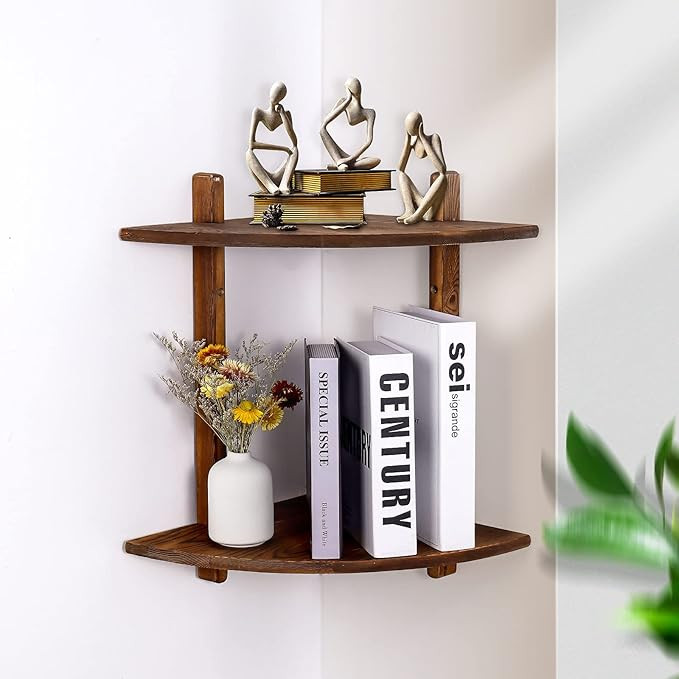 OUEEGER Floating Corner Shelf, Wood Corner Shelves Floating Wall Mounted, Small Book Corner Shelv... | Amazon (US)