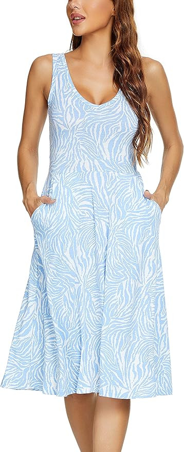 Urban CoCo Women's Summer Casual Sleeveless Flared Midi Dress Swing T-Shirt Dresses with Pockets | Amazon (US)