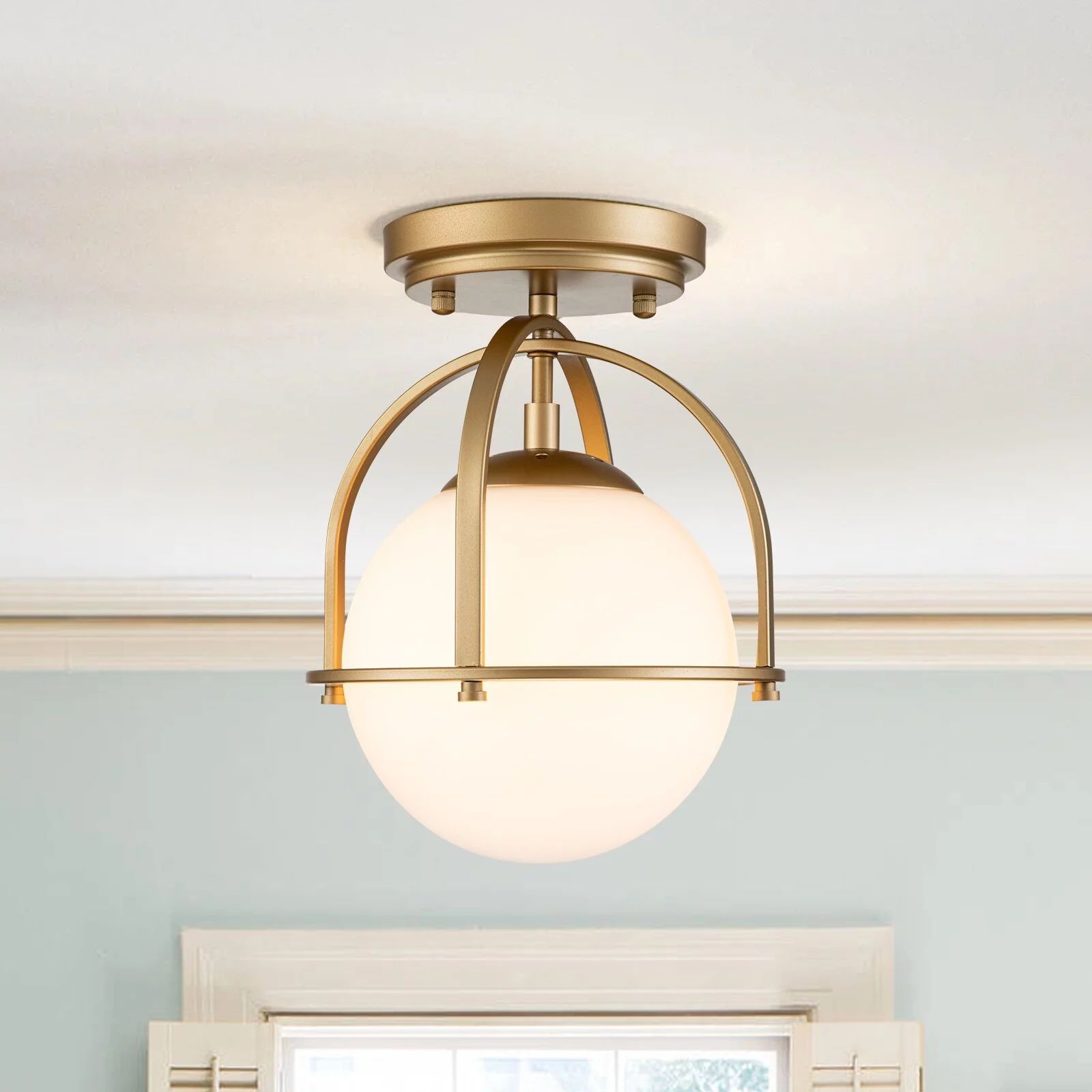 OYIPRO Modern 1 - Light 8.7'' Globe Semi Flush Mount Light for Hallway Gold | Walmart (US)