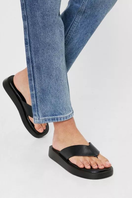 Faux Leather Toe Thong Flatform Sliders | Nasty Gal (US)