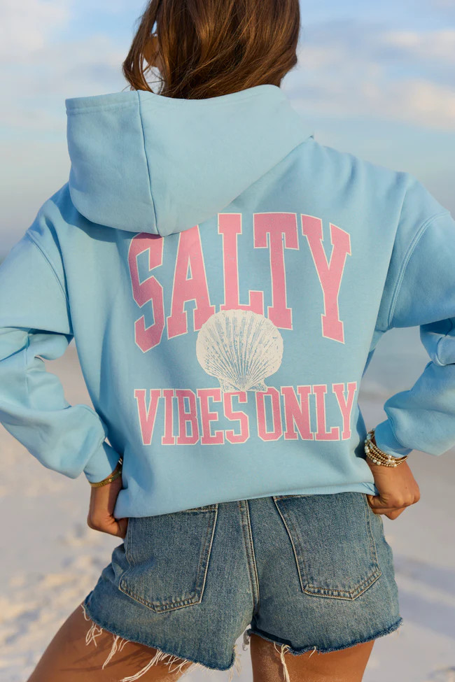 Salty Vibes Only Light Blue Graphic Hoodie | Pink Lily
