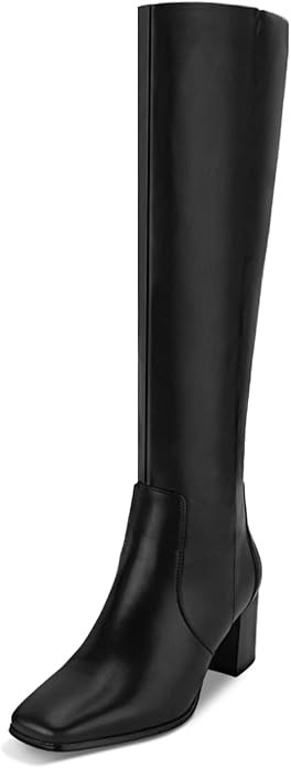 Shoe'N Tale Women's Knee High Boots Square Toe Tall Boots Mid Chunky Block Heeled Boots Side Zipp... | Amazon (US)