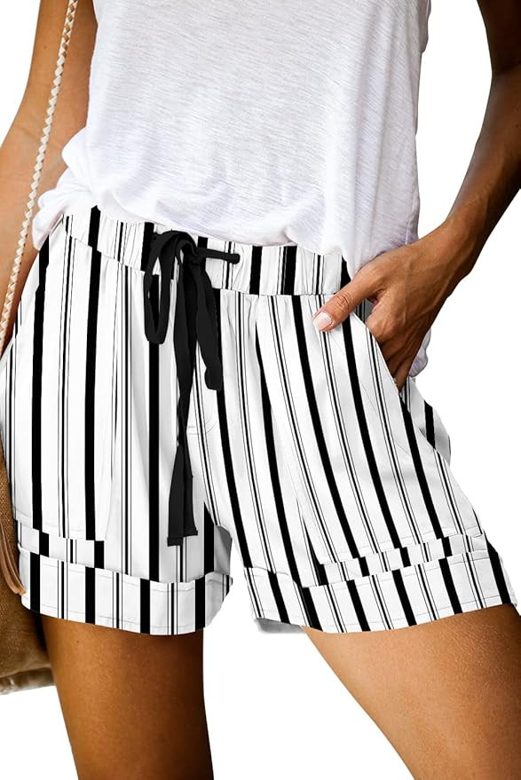 QUEEN PLUS Womens Casual Shorts Comfy Elastic Waist Drawstring Pocket Shorts Pants | Amazon (US)