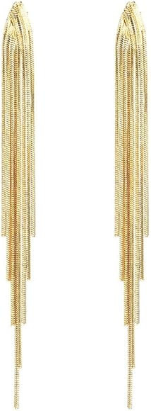 FUTIMELY Long Tassel Dangle Drop Earrings for Woman Teen Girls,Silver/Gold Punk Sleek Metal Chain... | Amazon (US)