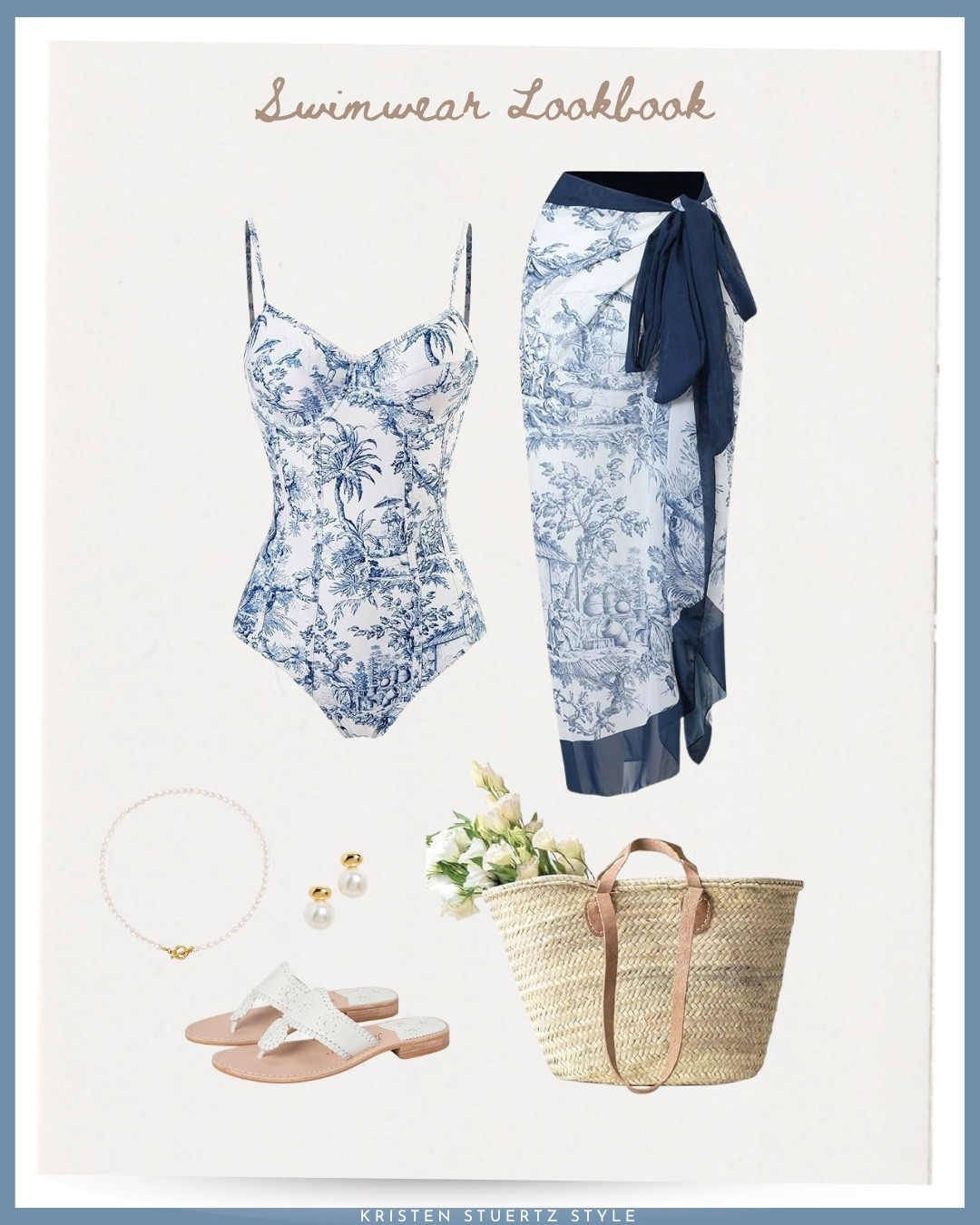 A beautiful and flattering chinoiserie bathing suit set. Paired with a French market tote, Jack Roger’s sandals, and coordinating accessories, it’s a breezy and chic look for the pool!

A swimsuit set for your upcoming poolside vacation!

#french basket #sandals #bathing suit #swimwear #resort wear 

#LTKOver40 #LTKSwim #LTKTravel

#LTKSeasonal