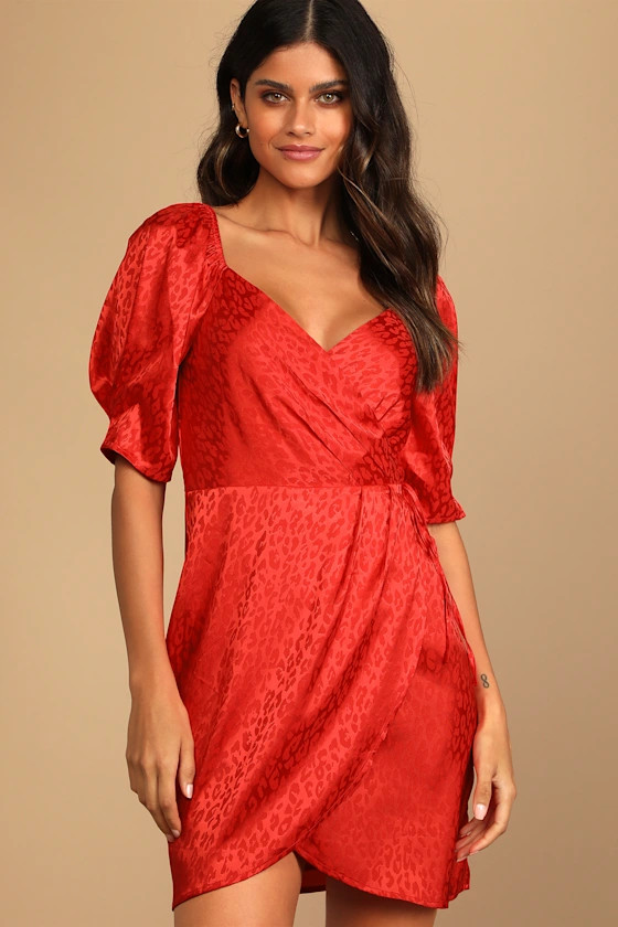 Spectacular Sights Red Leopard Print Satin Wrap Mini Dress | Lulus (US)