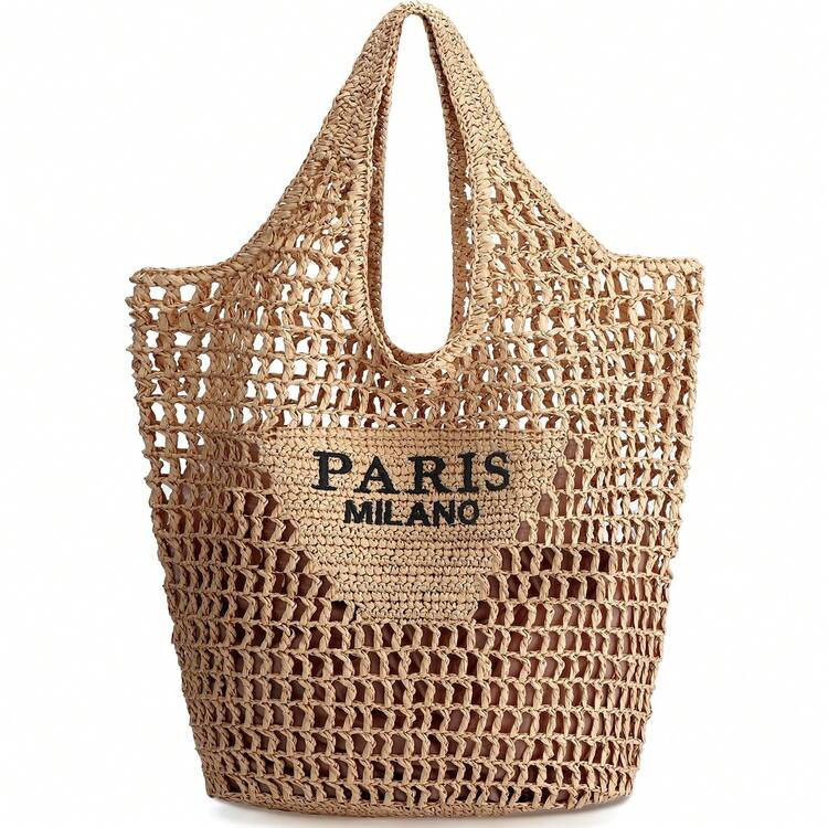 Hatisan Straw Beach Bag For Women Summer Woven Beach Tote Bag Shoulder Handbags Boho Bag | SHEIN