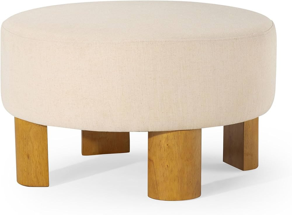 Maven Lane Celia Contemporary Upholstered Ottoman with Refined Natural Wood Finish | Amazon (US)