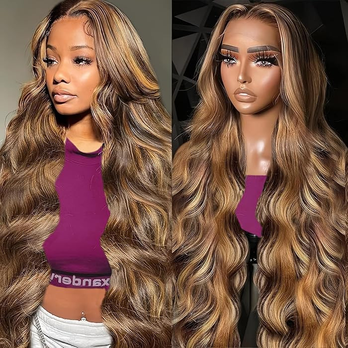 13x6 Ombre HD Lace Front Wigs Human Hair Highlight Wig 220 Density Body Wave Wig Pre Plucked Hone... | Amazon (US)