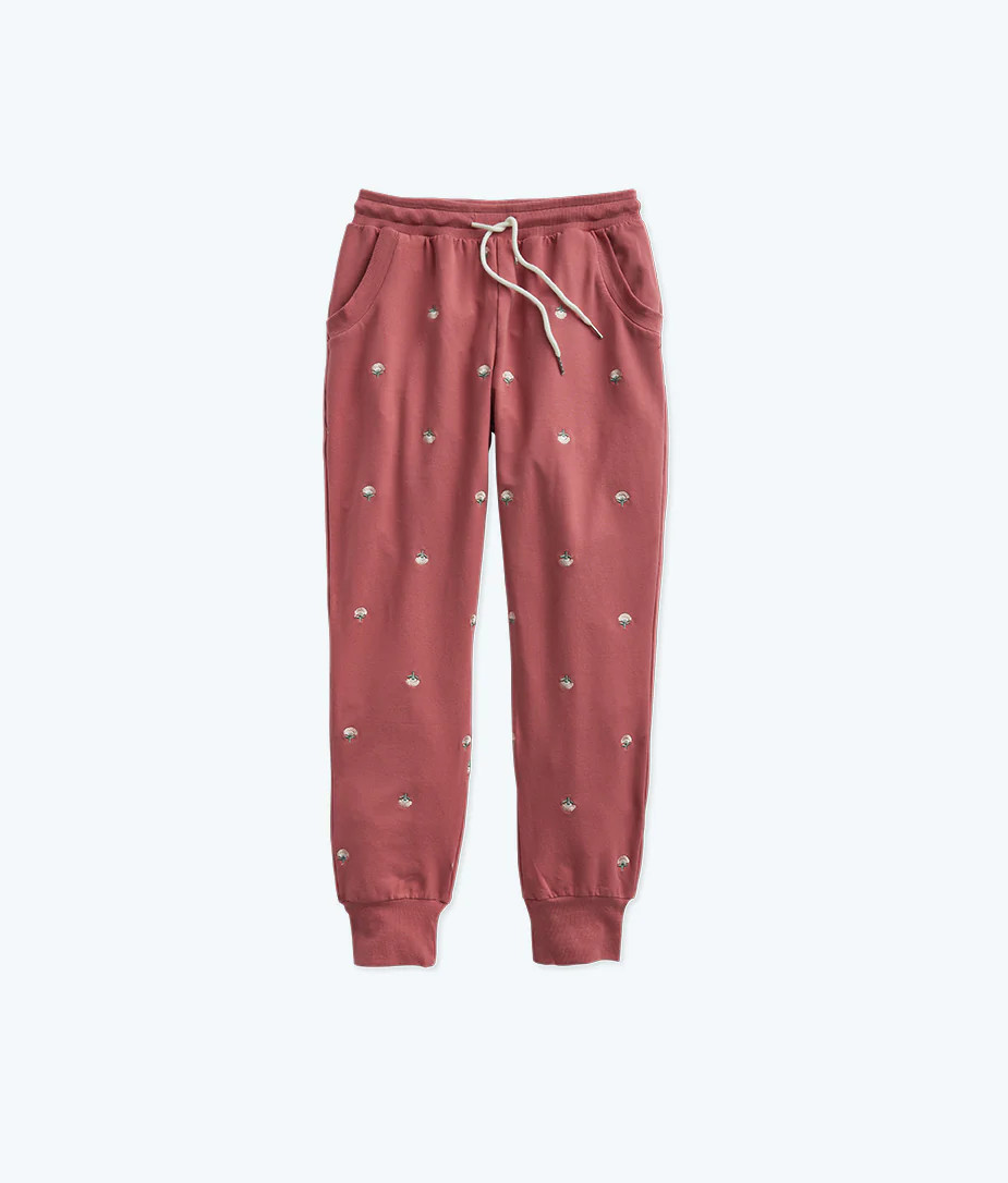 The Softest French Terry Jogger - White Sand Floral Stitch | SummerSalt