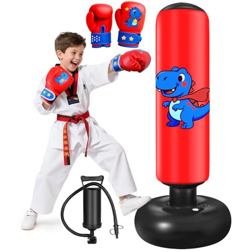 Inflatable Punching Bag for Kids: Qoosea 48 Inches Kids Punching Bags with Boxing Gloves & Air,Pump Blue Dinosaur Design Gift for Toddler & Kid Ages 3-10,Easy to Inflate,Durable Safe Punch Bag | Amazon (US)