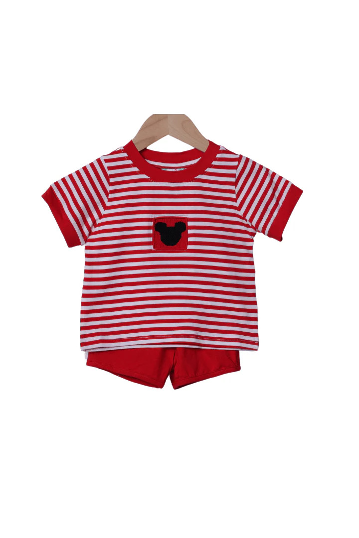 Smocked Mouse Red Stripe Short Set | The Smocked Flamingo
