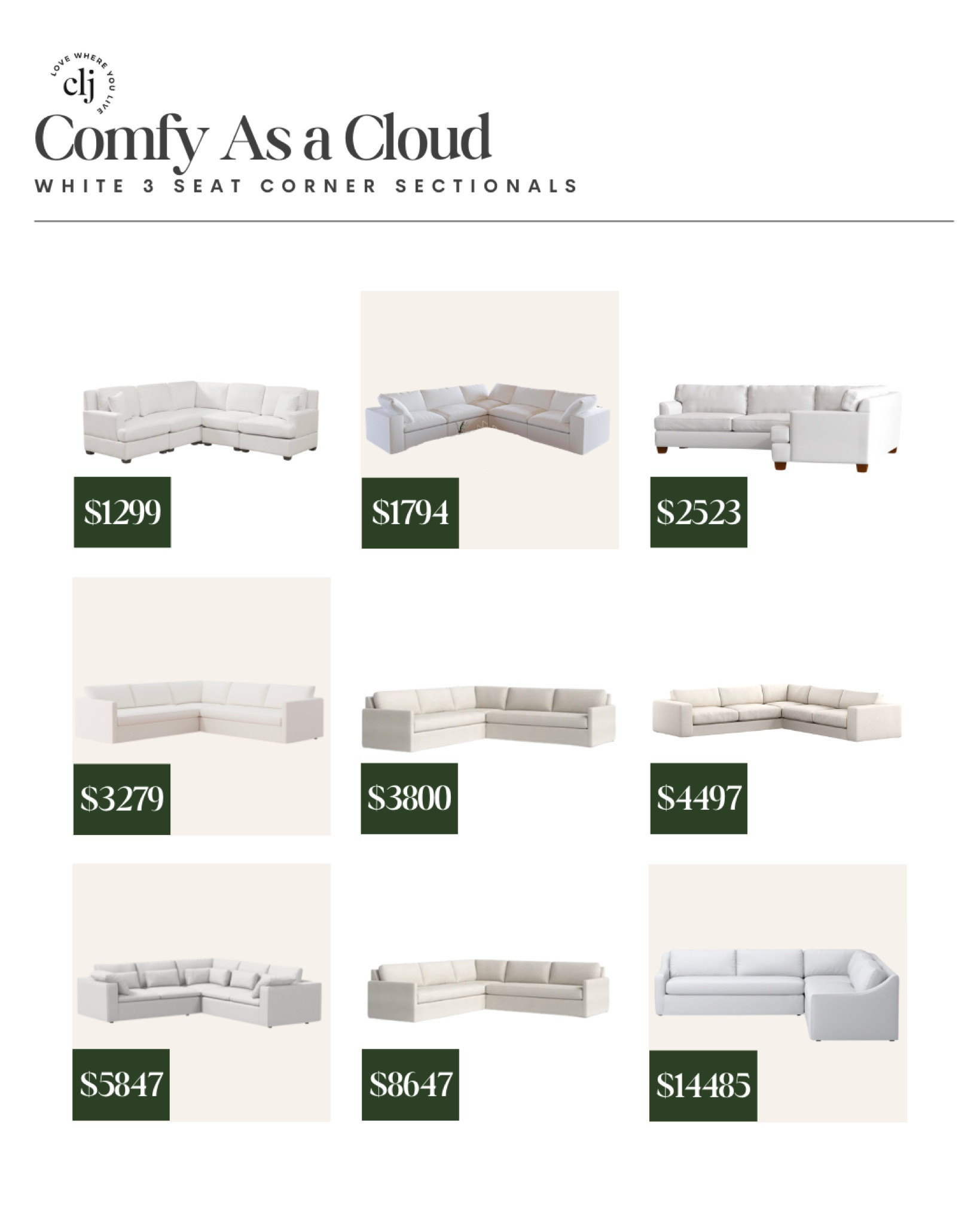 White 3 seat corner sectionals for every budget! 

#LTKhome #LTKstyletip #LTKsalealert