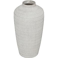 Deco 79 Ceramic Textured Vase with Linear Pattern, 12" x 12" x 23", Cream | Amazon (US)