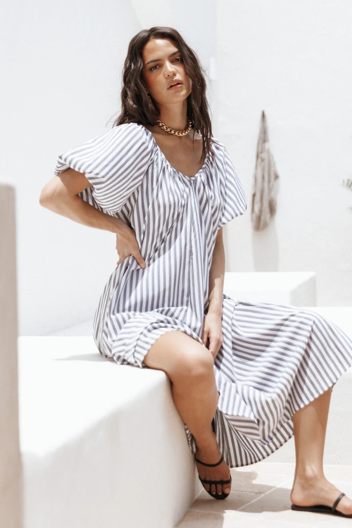 Greta Puff Sleeve Maxi Dress - Black/White | Petal & Pup (US)