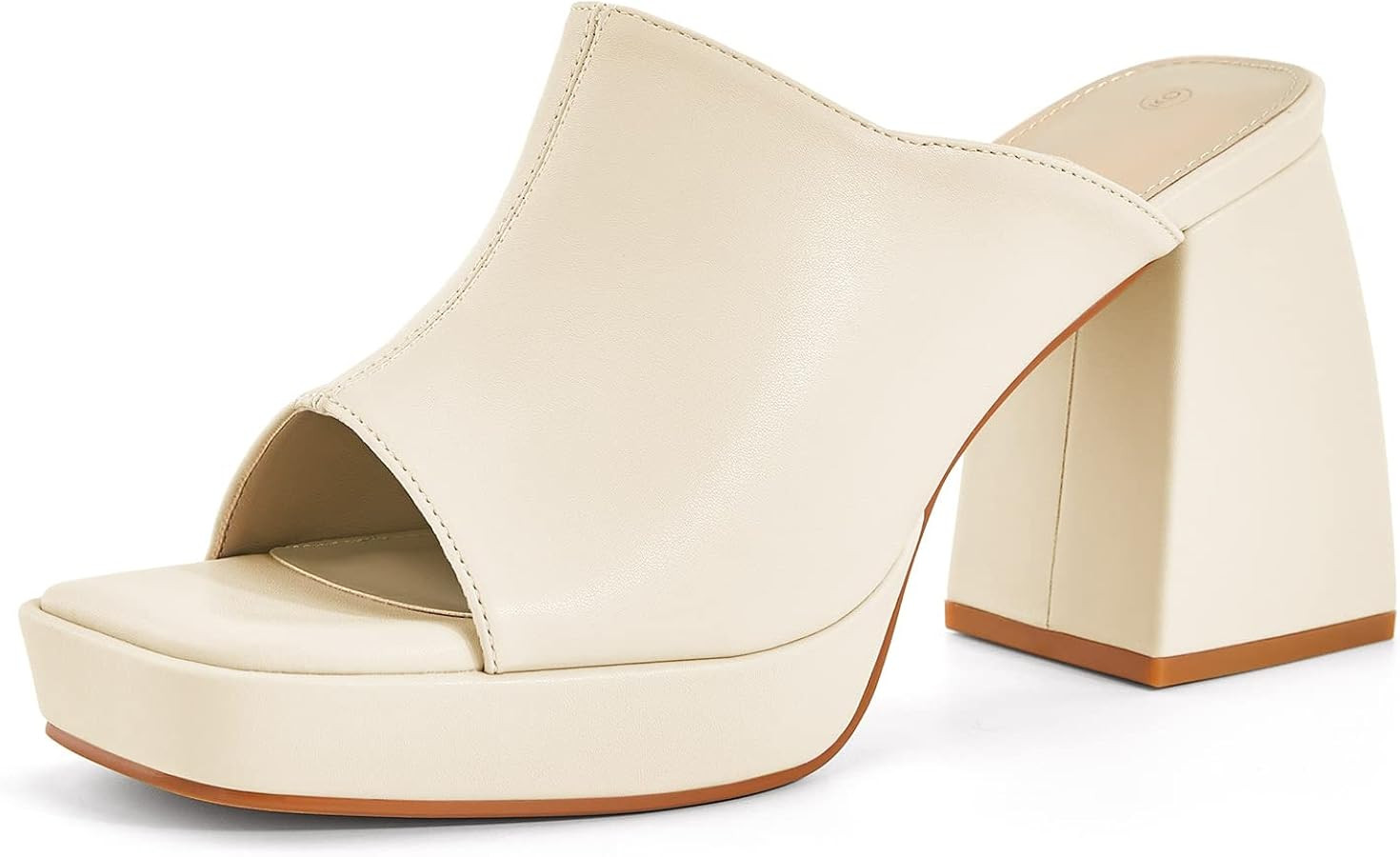 Amazon.com | Womens Chunky Platform Sandals Slip On Square Toe High Heel Sexy Mules Beige Size 8 ... | Amazon (US)