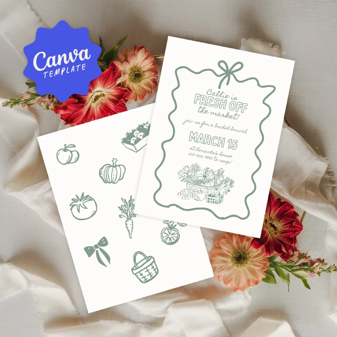 Fresh off the Market Bridal Shower Invitation Farmers Market Bachelorette Theme Customizable Canv... | Etsy (US)