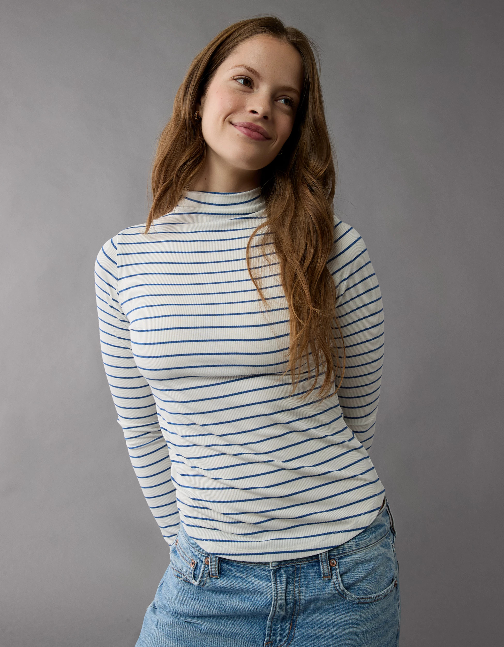 AE Soft & Sexy Long-Sleeve Mock Neck T-Shirt | American Eagle Outfitters (US & CA)