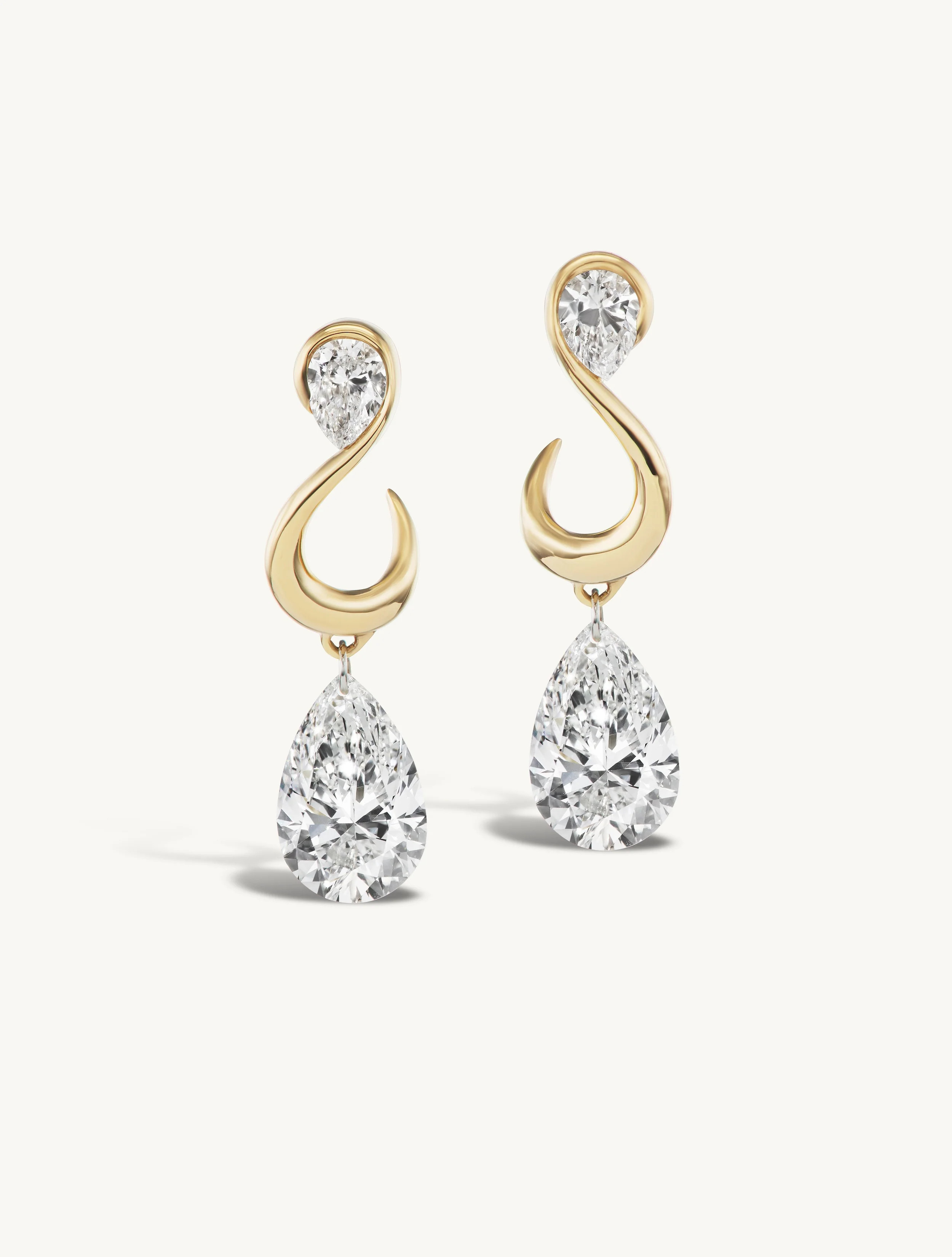 Diamond Forever Earring with Hanging Pear - In Stock Yellow Gold | Sophie Ratner Jewelry