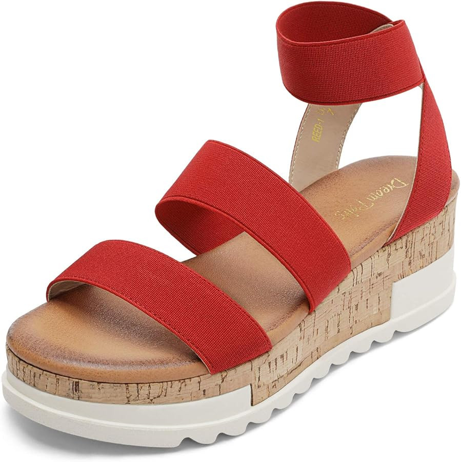 DREAM PAIRS Women's Open Toe Elastic Ankle Strap Casual Flatform Platform Wedges Sandals | Amazon (US)