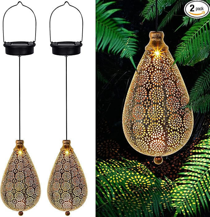 MAGGIFT 2 Pack Solar Hanging Lights, Solar Powered Decorative Retro Lantern with Handle, Warm Whi... | Amazon (US)