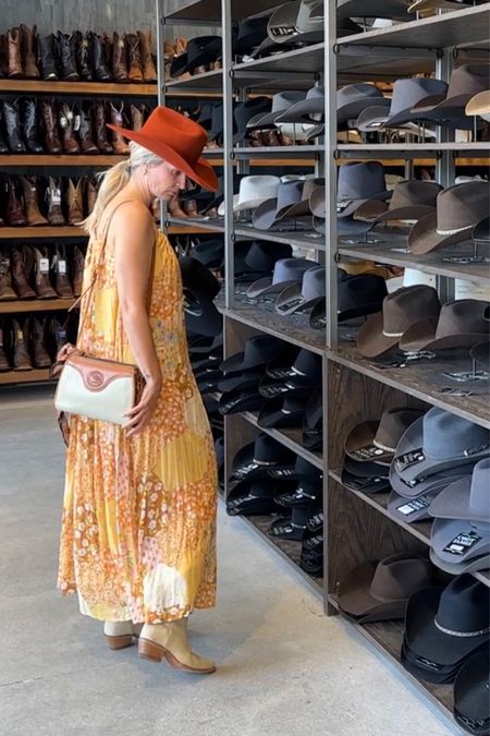 Coastal cowgirl boho queen. What a combo. Maxi dress with the maximum flow. Cowgirl boots that are meant to be walked in for their comfort. And the perfect colored hat to top it all off. I’ll be enjoying the rest of summer in this. 

#LTKover40 #LTKstyletip #LTKfindsunder100