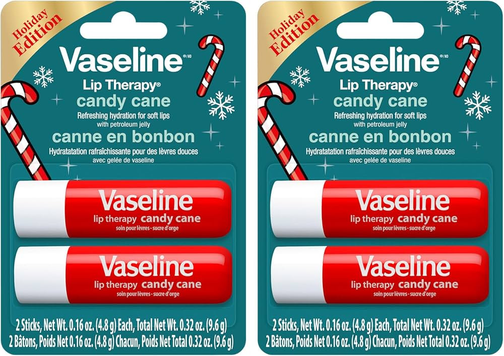 Vaseline Holiday Edition Lip Therapy Candy Cane Twin Pack, Refreshing Hydration with Petroleum Je... | Amazon (US)