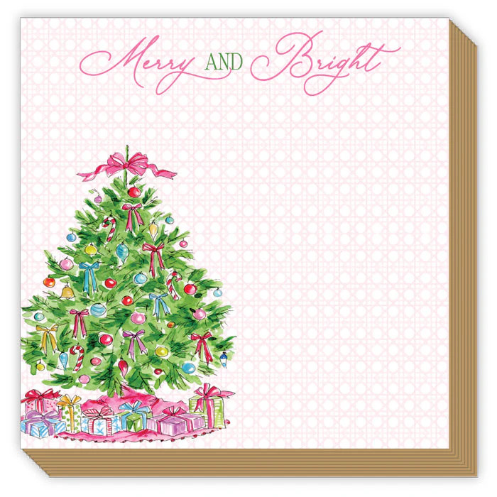 Merry Bright Christmas Tree Colorful Ornaments Luxe Notepad | Rosanne Beck Collections