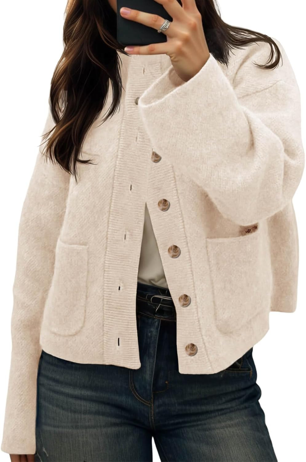 Cicy Bell Womens Chunky Knit Cardigan Sweater Button Down Open Front Jacket | Amazon (US)