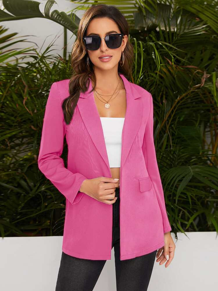 SHEIN Peak Collar Flap Detail Solid Blazer | SHEIN