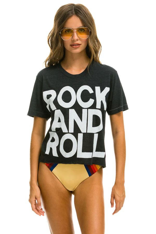 ROCK AND ROLL BOYFRIEND TEE - CHARCOAL | Aviator Nation