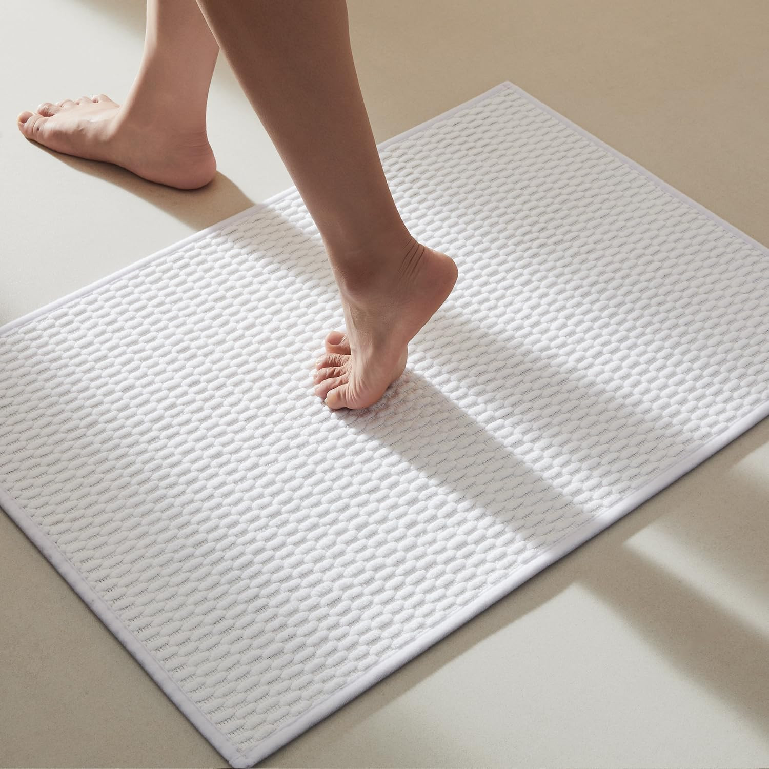 Bathroom Rugs Non Slip Washable, Super Absorbent Thin Bath Mat Quick Dry Low Pile Bathroom Rug, White 24"x36" | Amazon (US)