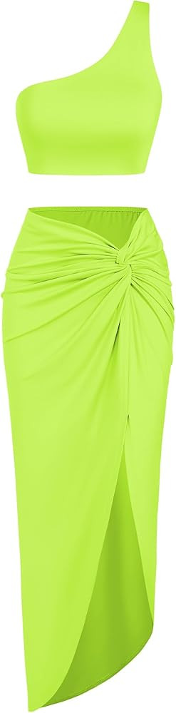 ZAFUL Women’s 2 Pieces Skirt with Crop Tank, High-Slit Twist Skirt Set Bodycon Dress for Party ... | Amazon (US)
