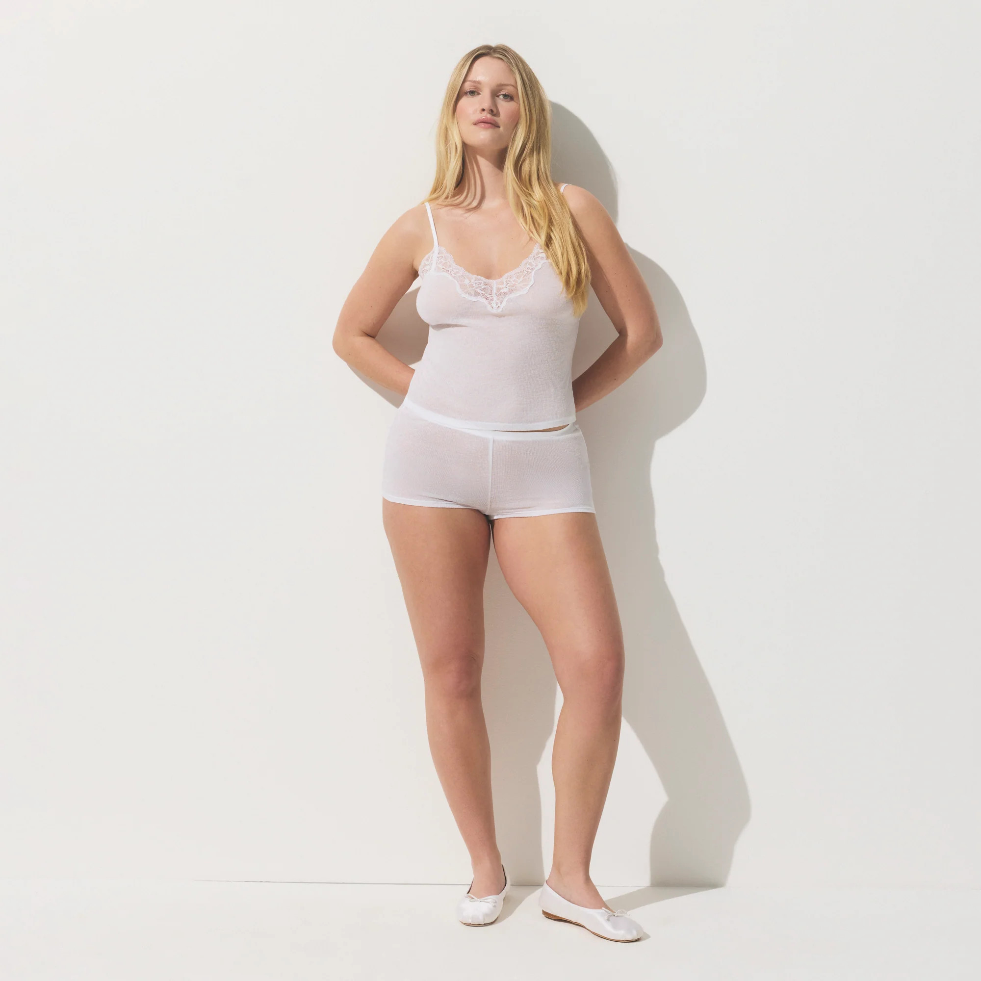 SKIMS Lace Cami Top And Short Set | White | Medium | Sheer Rib | SKIMS (US)