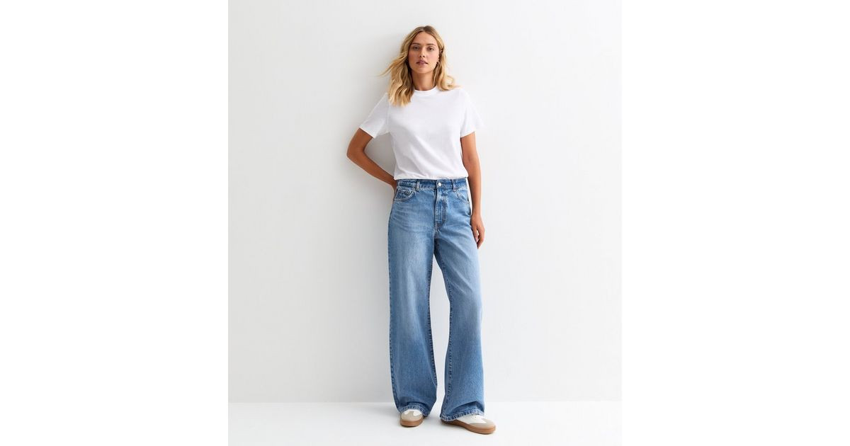 Blue Mid-Rise Slouchy Wide Leg Jeans
						
						Add to Saved Items
						Remove from Saved Item... | New Look (UK)