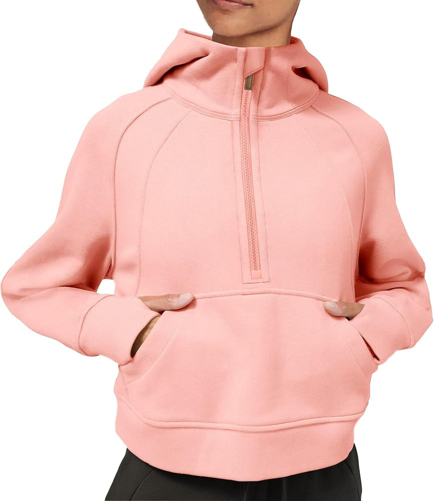 LASLULU Womens Hoodies Fleece Lined Collar Pullover 1/2 Zipper Sweatshirts Long Sleeve Crop Tops Swe | Amazon (US)