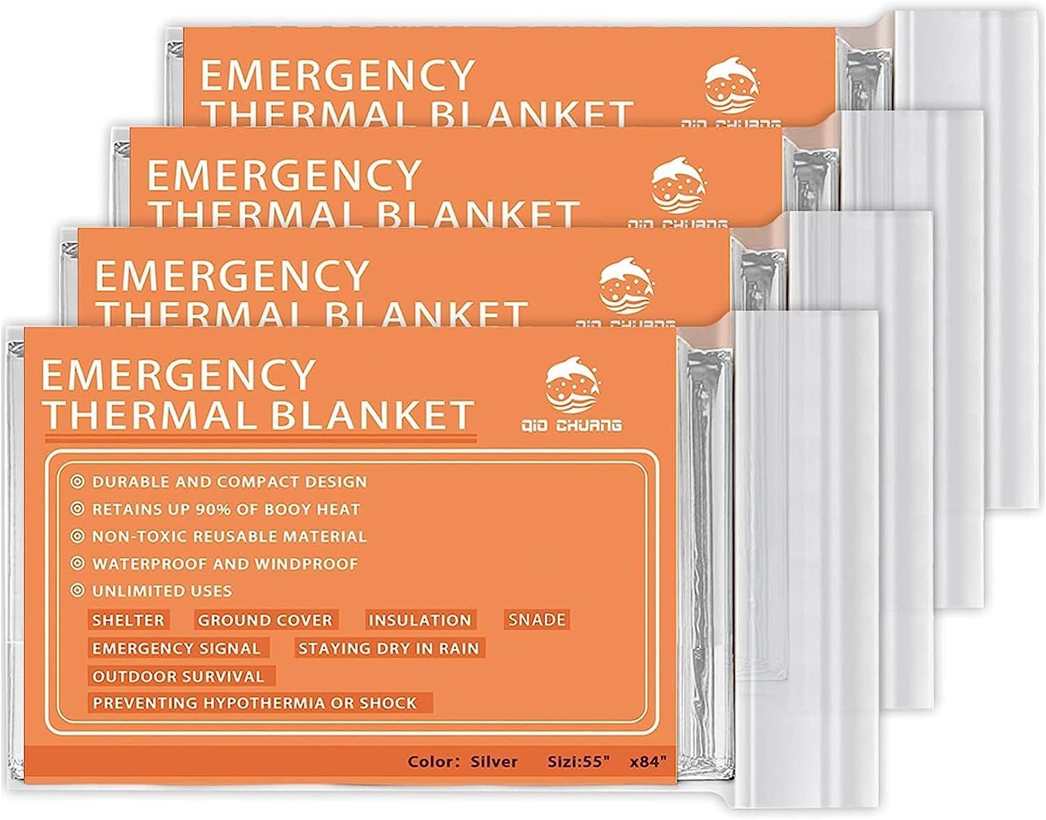 Emergency Mylar Thermal Blankets -Space Blanket Survival kit Camping Blanket (4-Pack). Perfect fo... | Amazon (US)