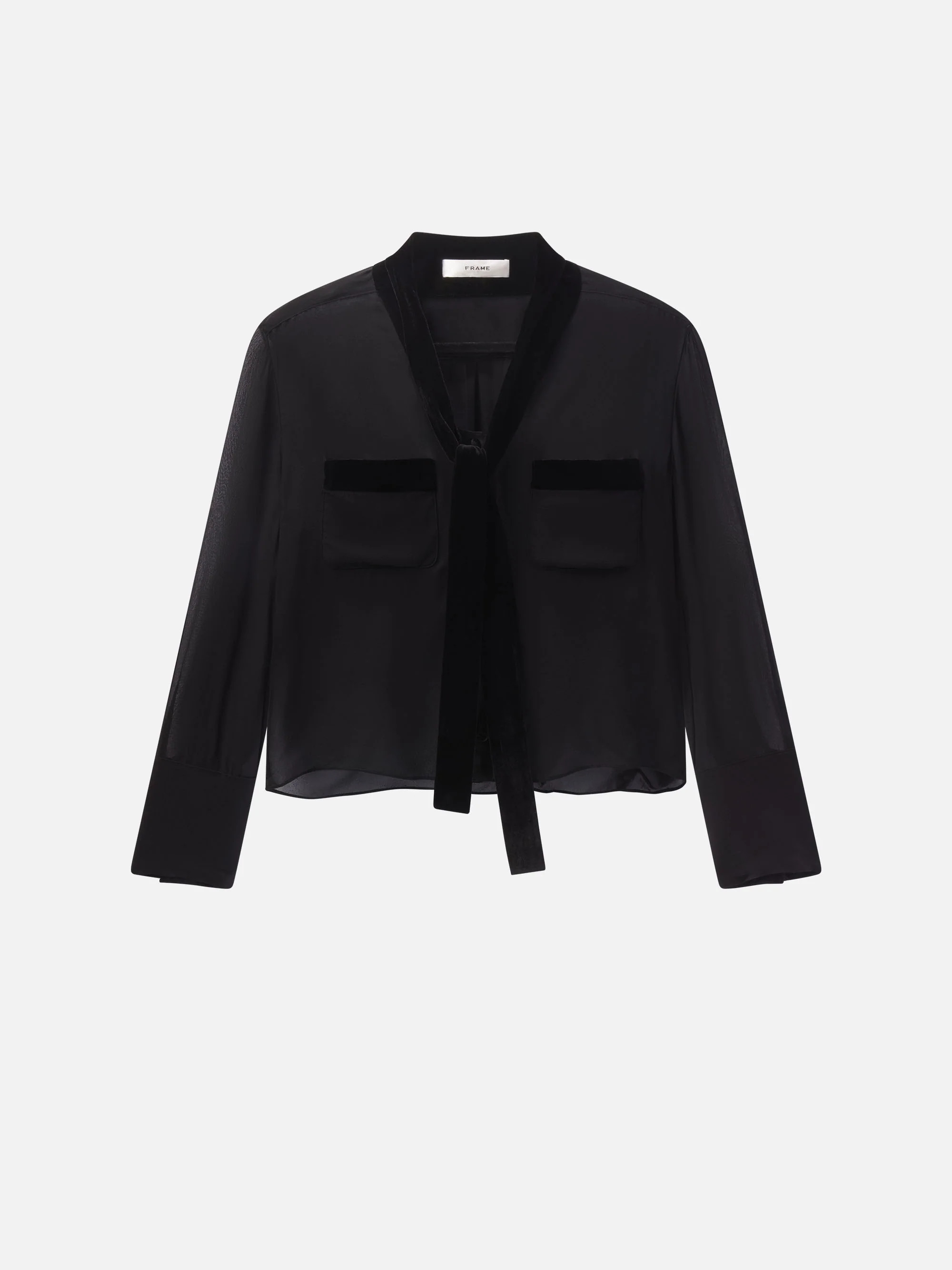VELVET TRIM MODERN TIE BLOUSE BLACK | Frame Denim